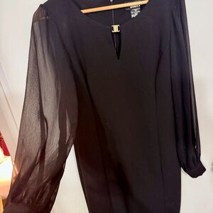 DKNY Black Long Sleeve Dress with Sheer Detail